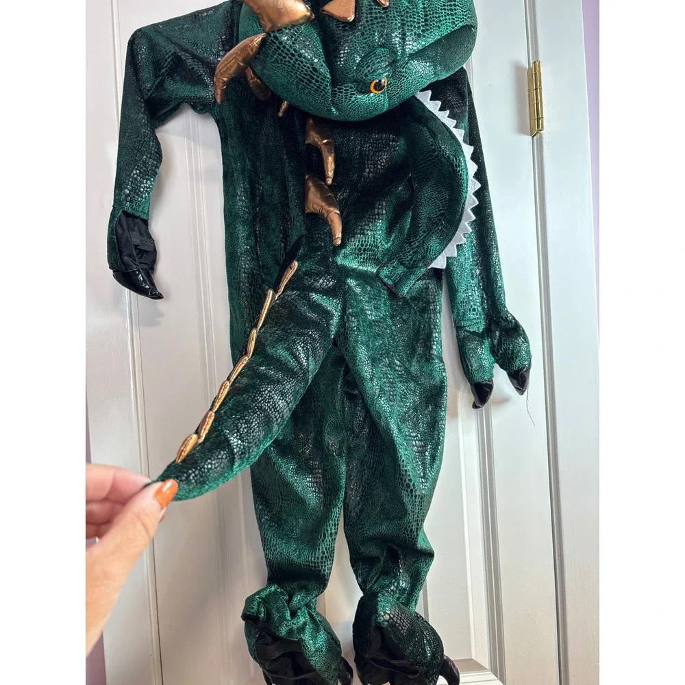 Dream Play Imagine Green Dragon Costume Kids Size 4T Metallic Scaly Jumpsuit